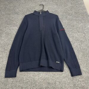 Saint James Sweater Mens Navy Blue Merino Wool Quarter Zip Mock Neck French